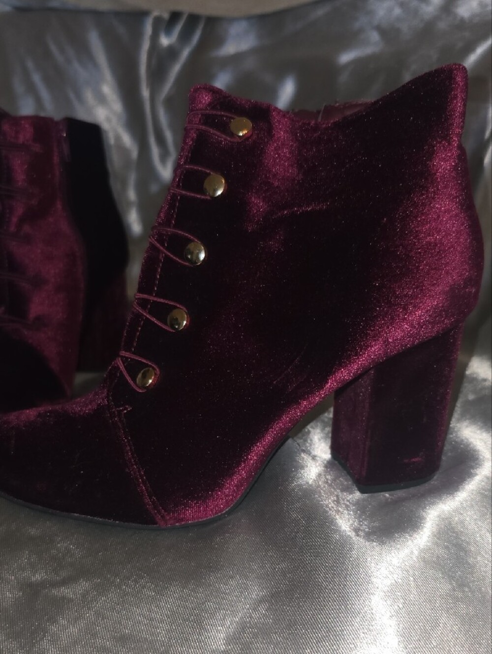 Velvet Ankle Boots with Gold Button Detail - Picture 3 of 8